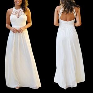 NWT crochet lace maxi cream dress L